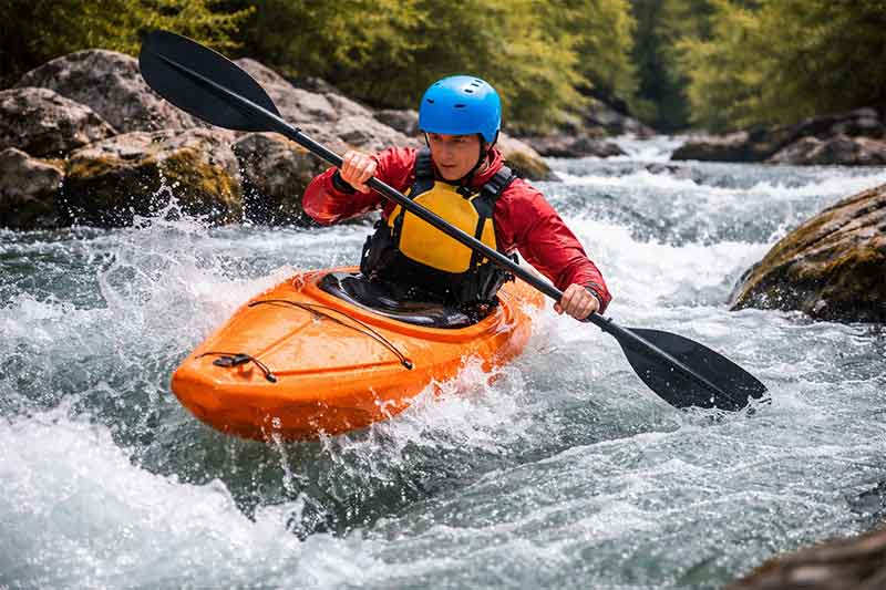 beginner whitewater kayaking in class II rapids paddling technique