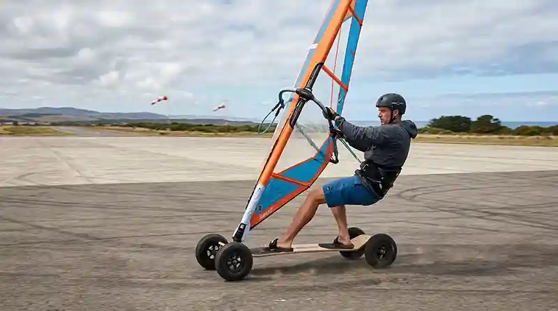 land windsurfing on a wheeled board